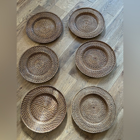 Vintage Boho Round Rattan Woven Wicker Charger Plates set of 6 | Wall Art - Picture 1 of 6